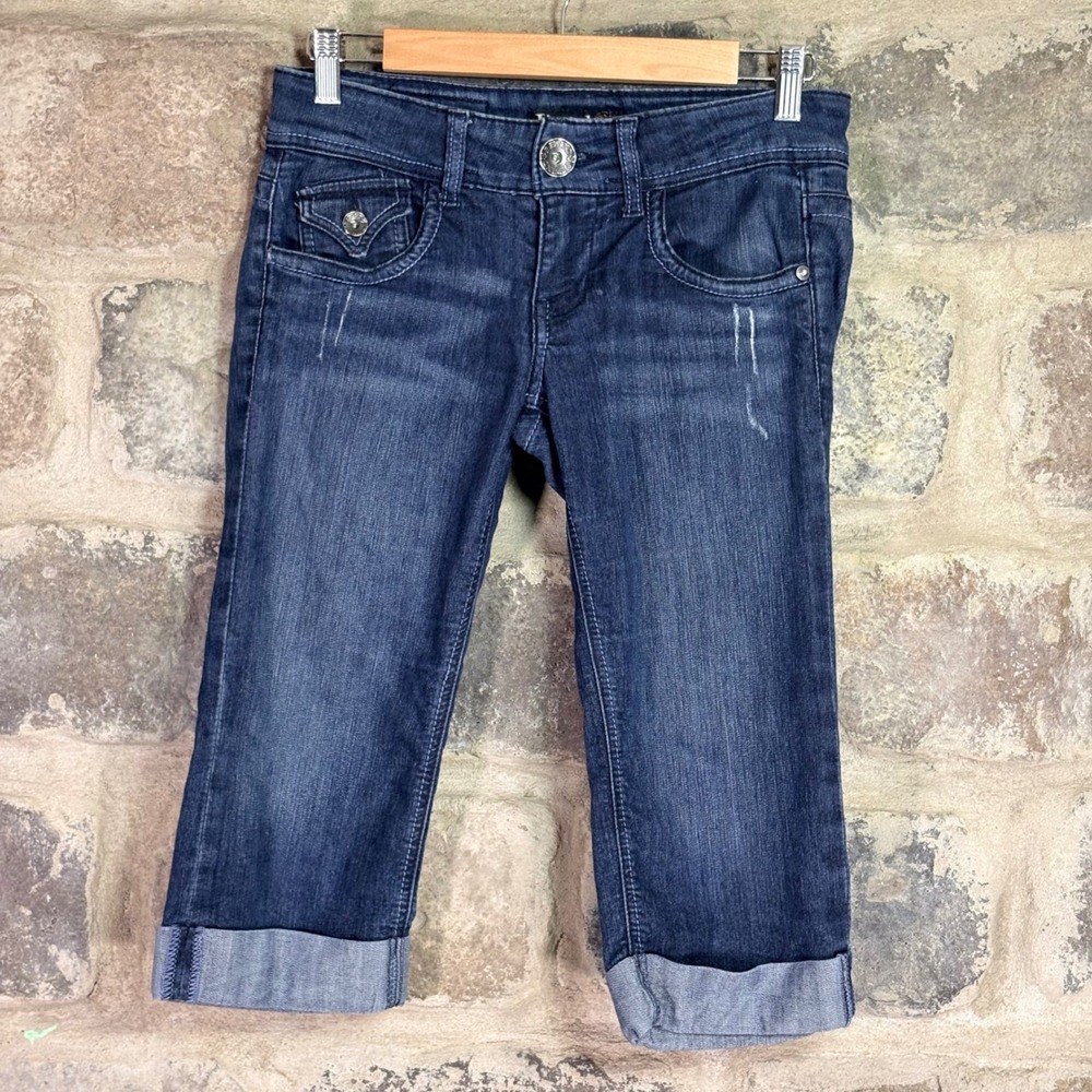 Rewind Juniors Dark Wash Denim Capri Jeans Cuffed Low Rise Size 3 Y2K Retro‎